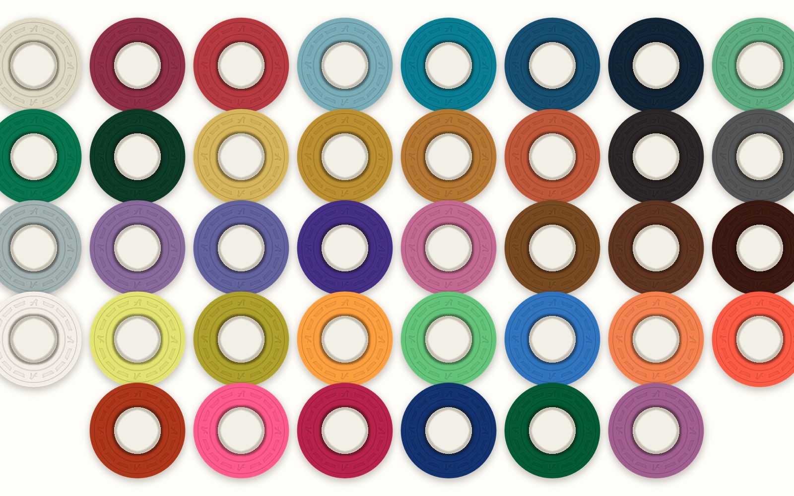 All 38 clay colors as oversize inlaid 44mm chips