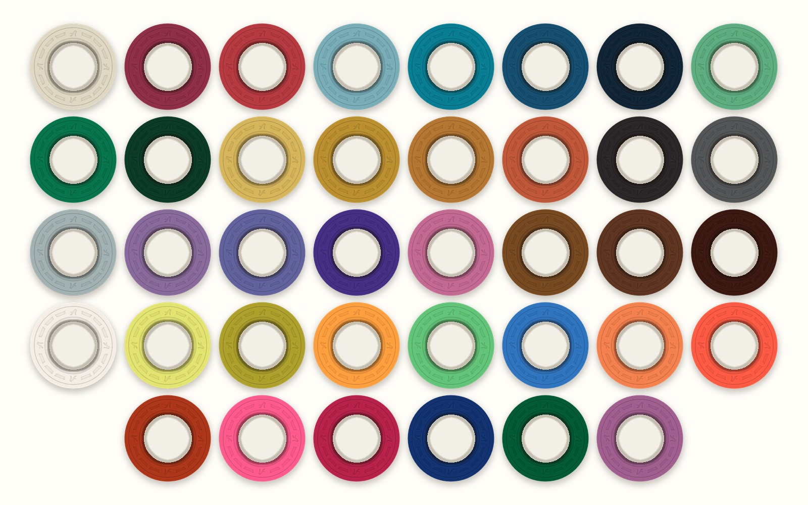 All 38 clay colors as inlaid 39mm chips